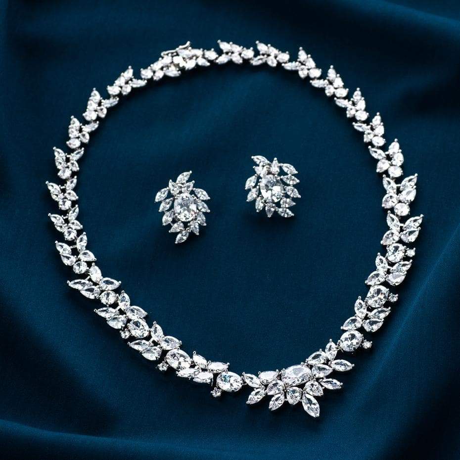 Cz Ad Full Stones white Rodium Polish Beautiful American Diamond Necklace  Set , NECKLACE SETS, NECKLACE SETS