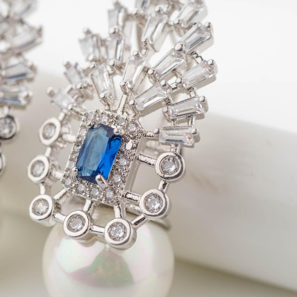 Sienna Sapphire Blue Crystal and Pearl Earrings - Blingvine