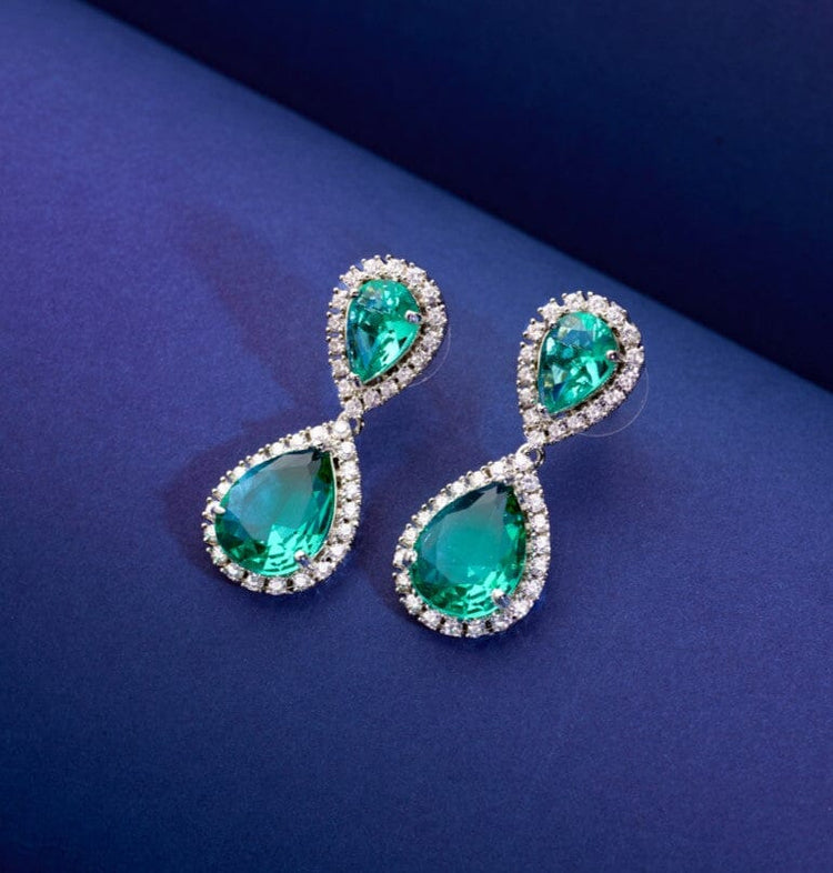 Green Earrings - Party Earrings - Sparkling Oasis Danglers by Blingvine