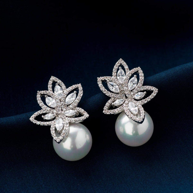 Starlit Crystal and Pearl Stud Earrings - BlingVine Jewelry