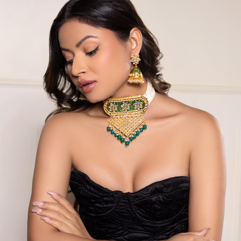 Taj Meenakari Pearl Necklace Set