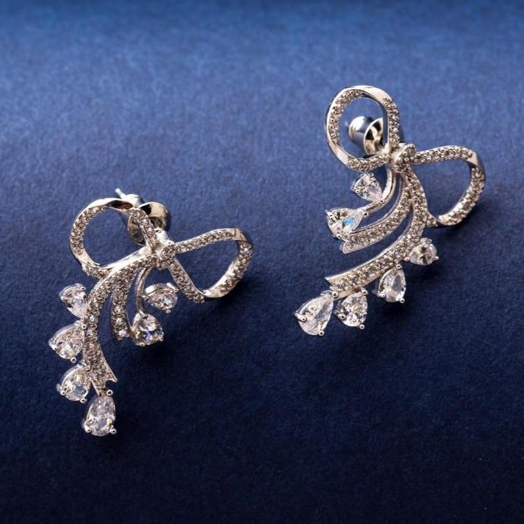Diamond Bow Earrings on 14K White Gold  Marctarian