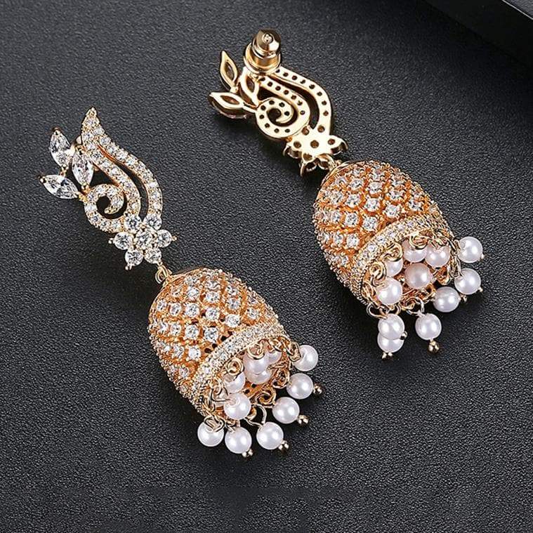 Tejas Gold Jhumka Earrings - BlingVine Jewelry