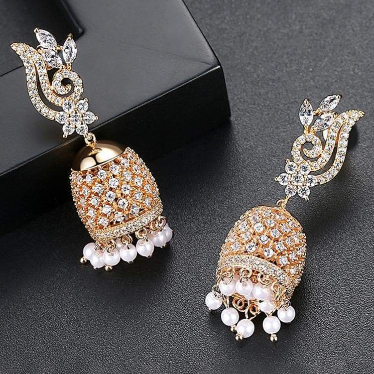 Tejas Gold Jhumka Earrings - BlingVine Jewelry