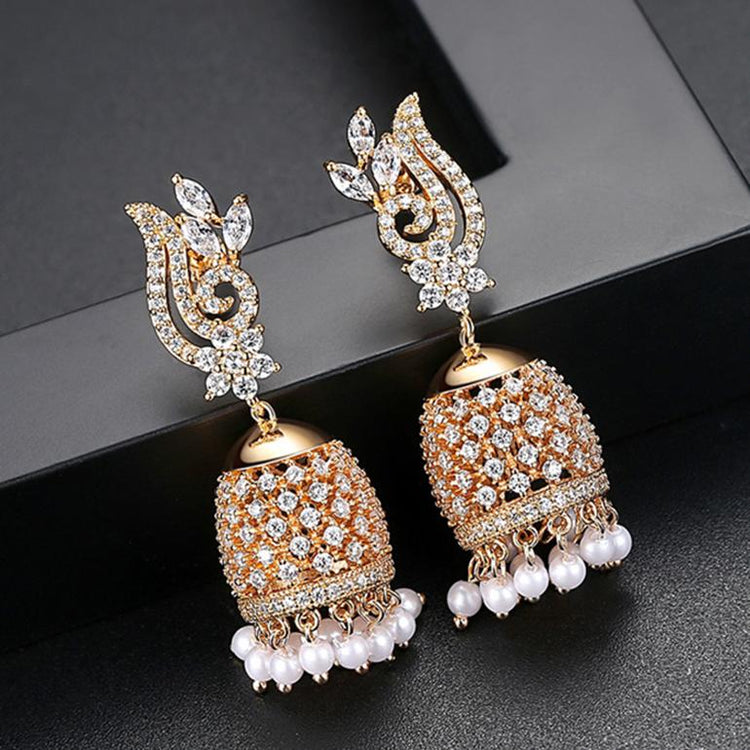 Tejas Gold Jhumka Earrings - BlingVine Jewelry