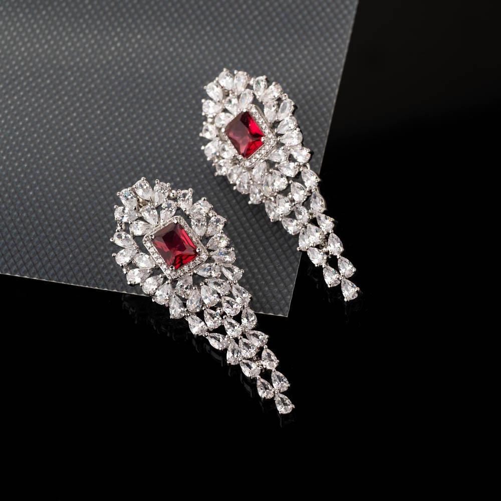 Victoria Ruby Red Crystal Earrings - BlingVine