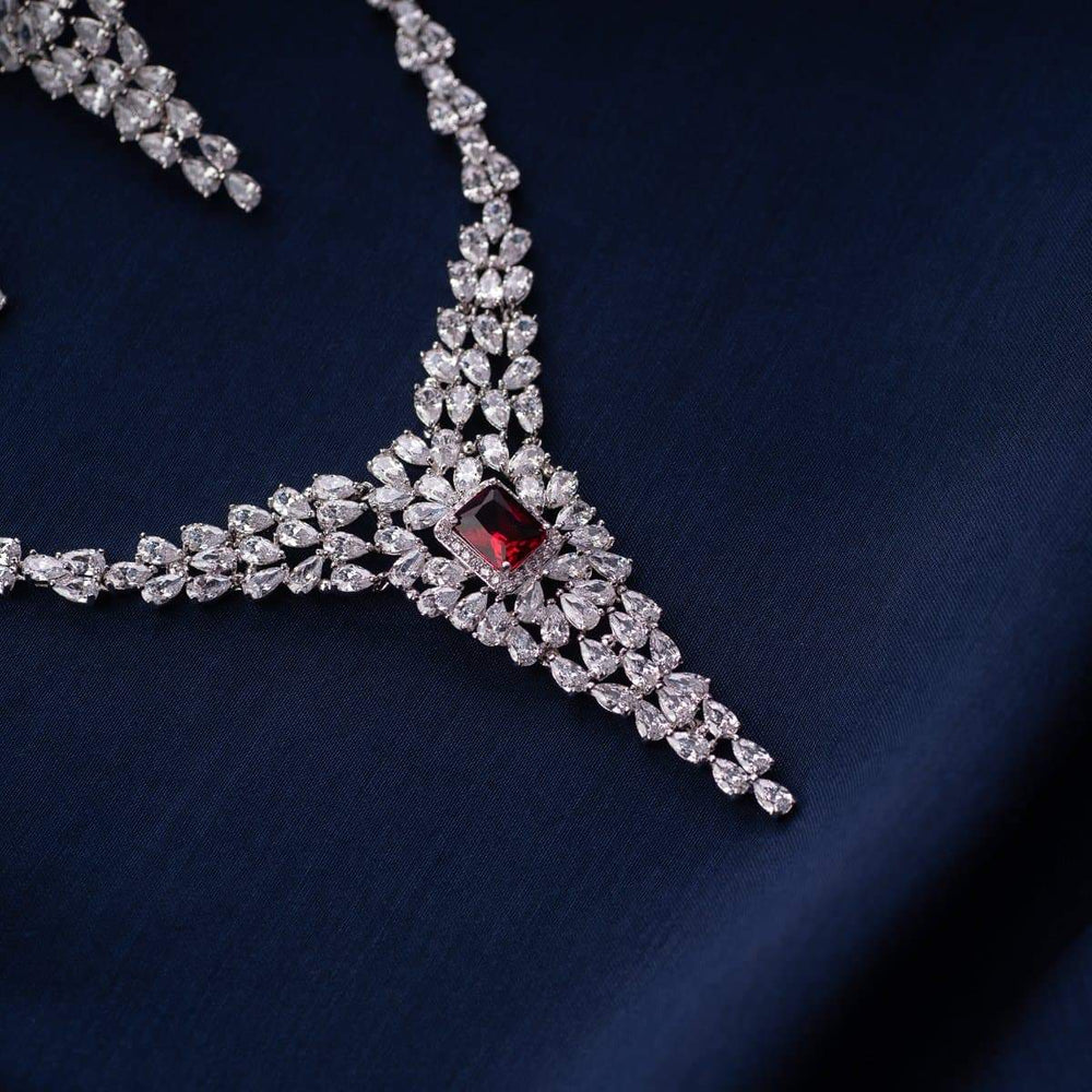 Victoria Ruby Red Crystal Necklace Set - Blingvine
