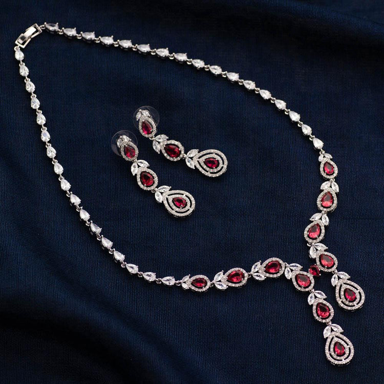 Vogue Ruby Red Crystal Necklace Set - Blingvine