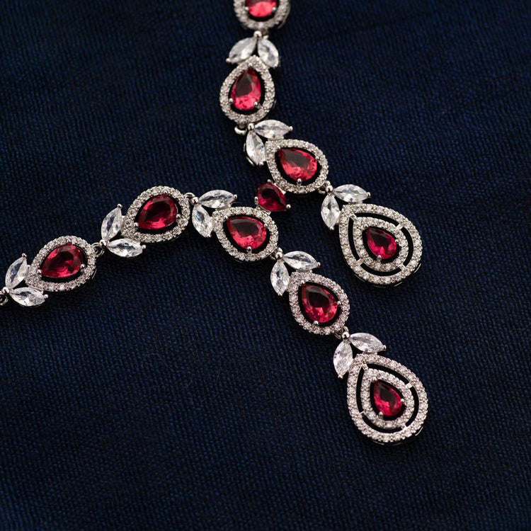 Vogue Ruby Red Crystal Necklace Set - Blingvine