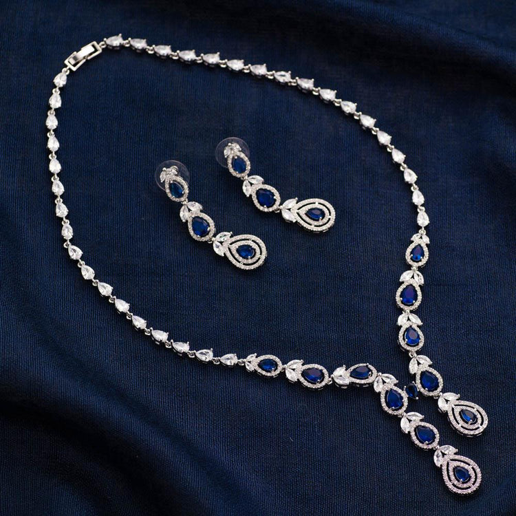 Vogue Sapphire Blue Crystal Necklace Set - Blingvine