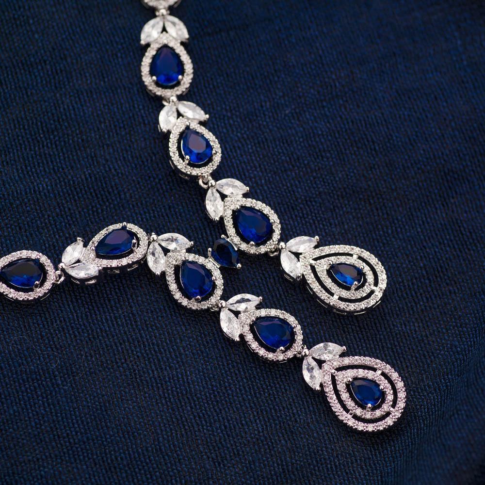 Vogue Sapphire Blue Crystal Necklace Set - Blingvine