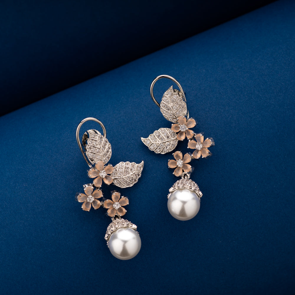 Pearl Earrings  Floral Earrings for Girls  Zehra Pearl Earrings by  Blingvine