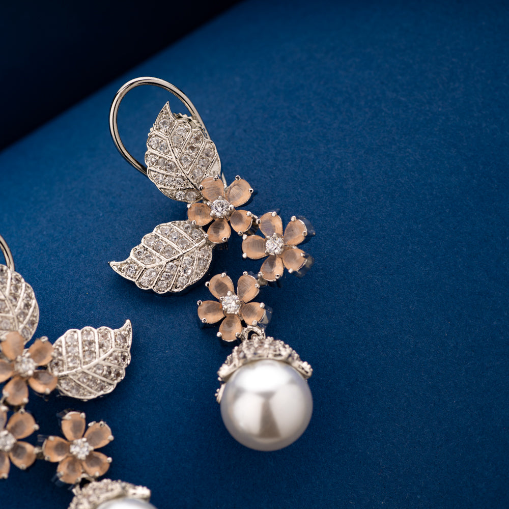Pearl Earrings - Floral Earrings for Girls - Zehra Pearl Earrings ...