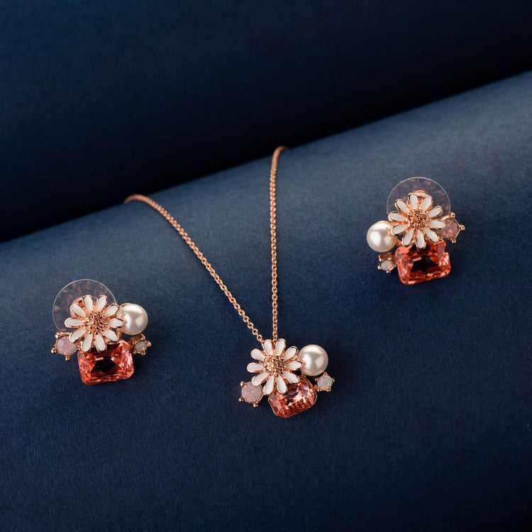 Pumpkin Orange Flower Cluster Necklace and Earrings Set - Cissy Pixie