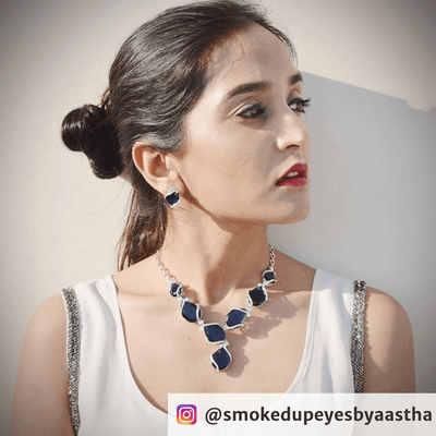 Aastha from Instagram slaying Blue Ocean Necklace Set by Blingvine