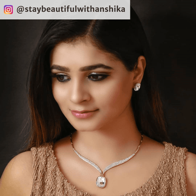 Anshika from Instagram wearing Elegance Necklace Set From Blingvine